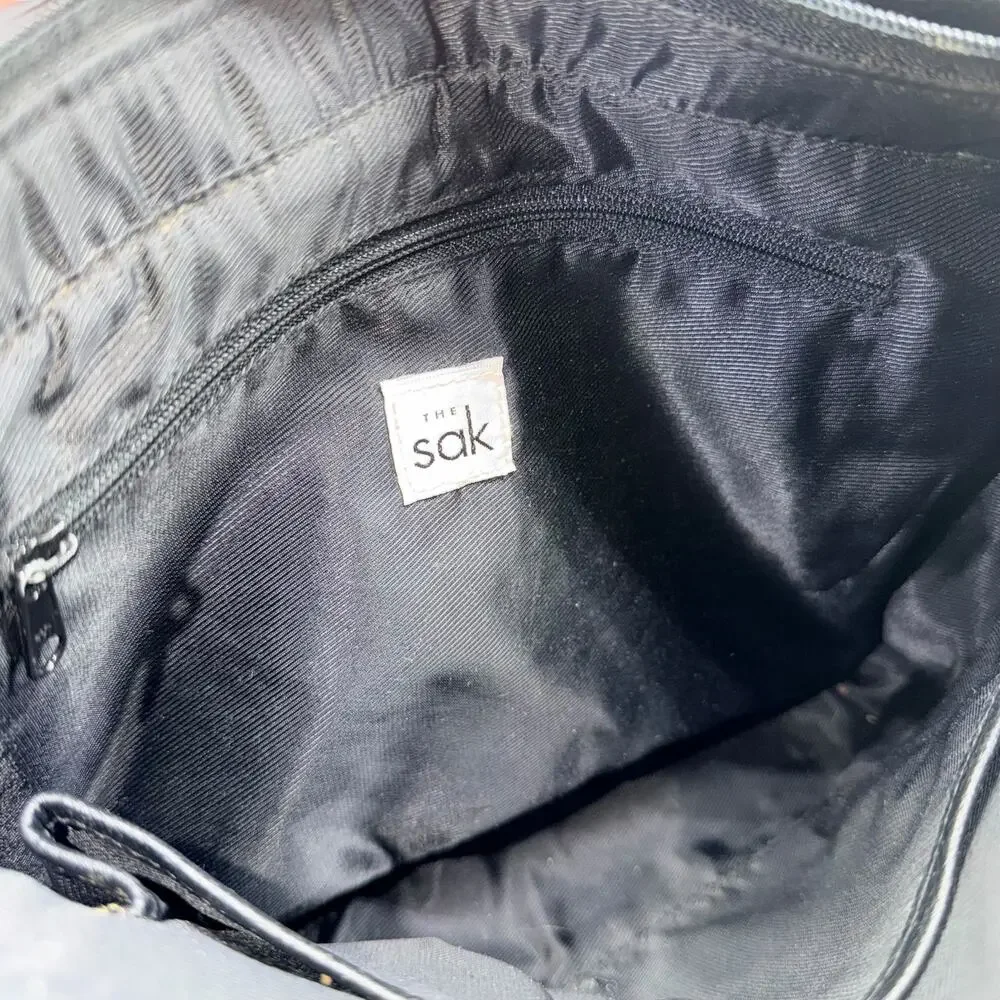 The Sak Black Pebbled Leather Shoulder Tote Bag Zip Top